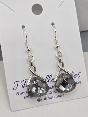 Swarovski Crystal Elements Silver Teardrop Earrings Black Diamond 1.5 inch Prom